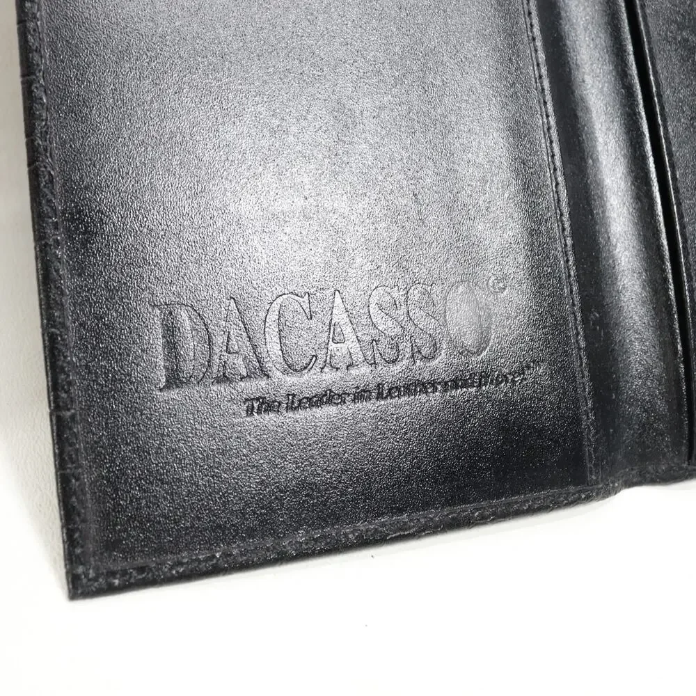 Decasso Passport Wallet Folio Black Croc Embossed Leather Cards Docs
